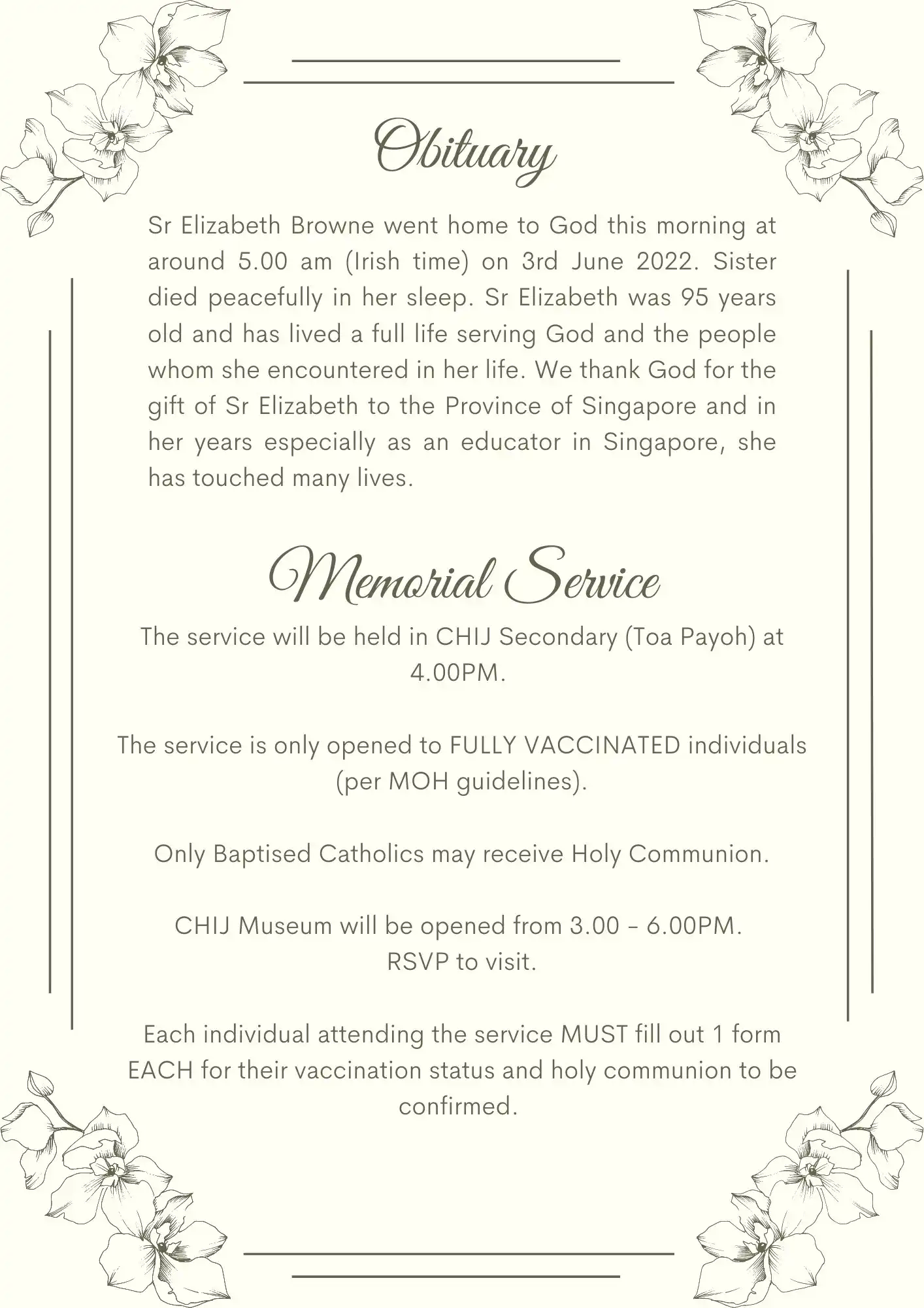 Memorial service for Sr Elizabeth Browne 2